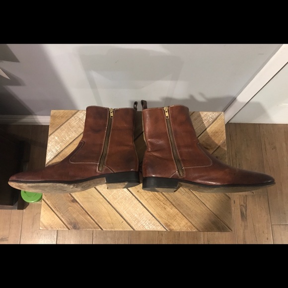 Brown leather boots